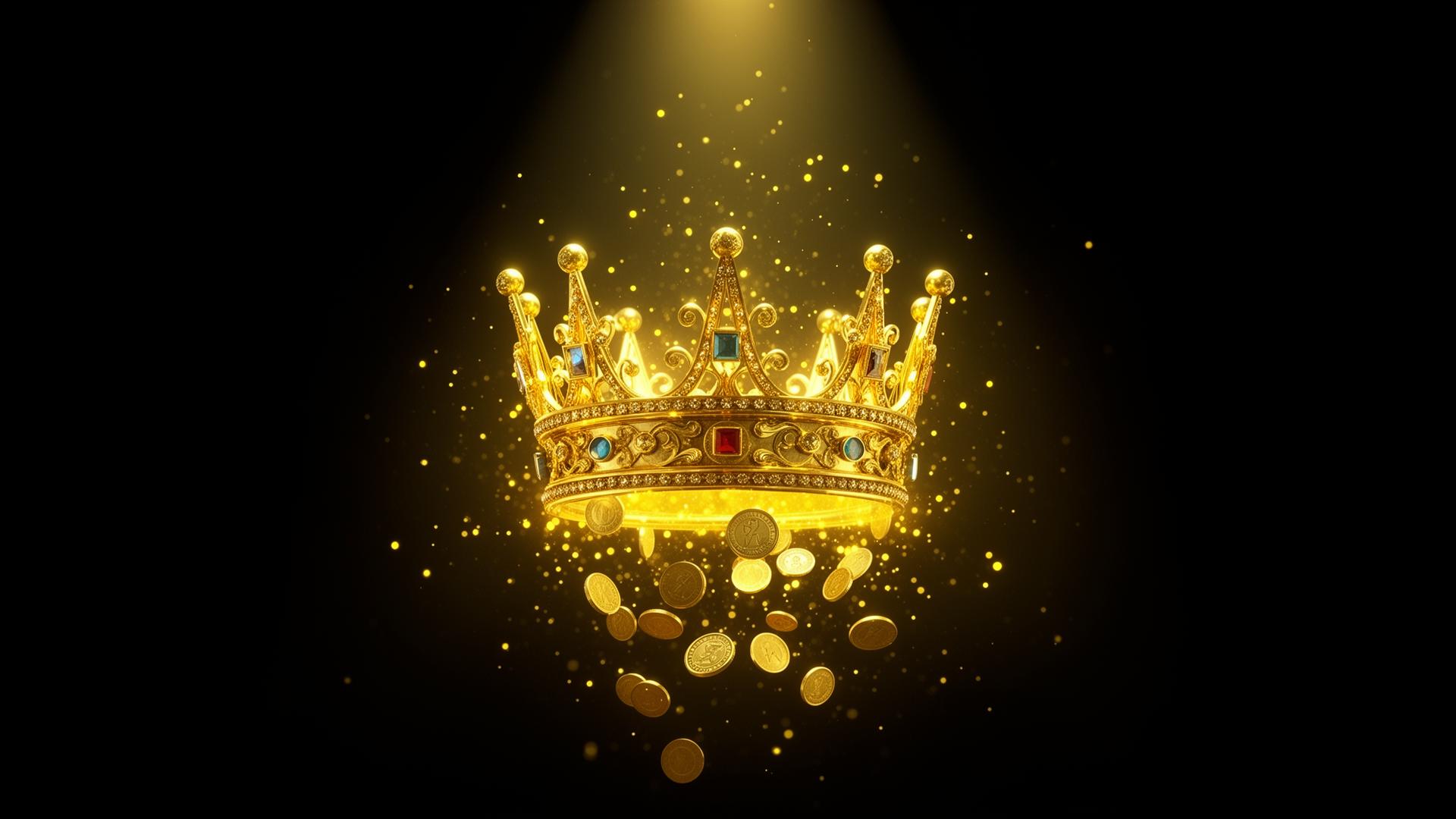 Gouden kroon met cascade van munten — jackpot beeld